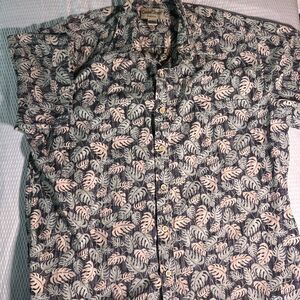 Cooke Street Men’s Aloha Hawaiian Woven Button Shirt Blue, Leafs Size L